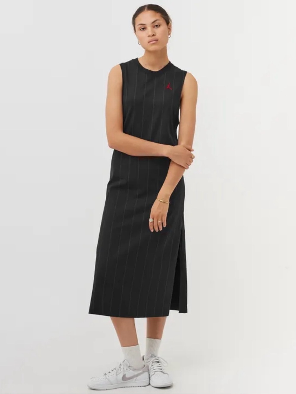Nike Black Sleeveless Pinstripe Midi Dress